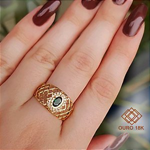 Anel Filigrana Ouro 18k Zircônia Verde