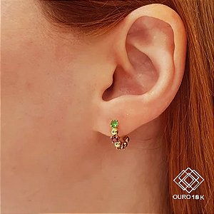 Brinco Meia Argola Esferas Ouro 18k Pedras Naturais