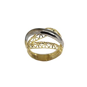Anel Filigrana Trançado Duo Ouro 18k - Ouro Amarelo e ouro Branco