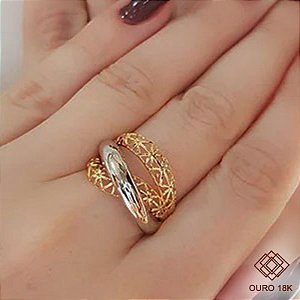 Anel Filigrana Ouro 18k e Ouro Branco 18k