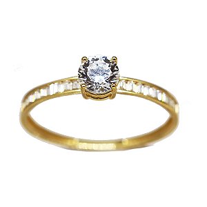 Anel Solitário Ouro 18k Zircônias