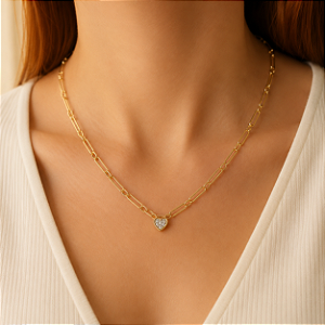 Gargantilha Cadeado Coração Ouro 18k Diamante