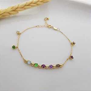 Pulseira Esferas Ouro 18k Pedras Naturais