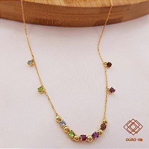 Gargantilha Esferas Ouro 18k Pedras Naturais