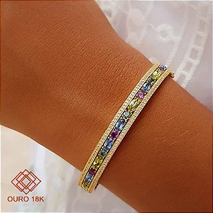 Bracelete Colorido Ouro 18k Pedras Naturais e Zircônia