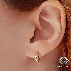 Brinco Meia Argola Ouro 18k Diamante