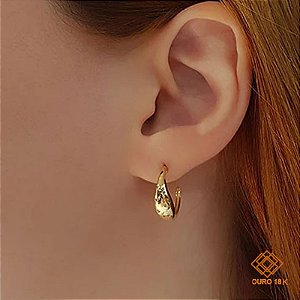 Brinco Meia Argola Ouro 18k Diamante