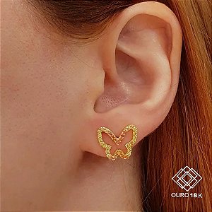 Brinco Borboleta Ouro 18k Pedra Natural