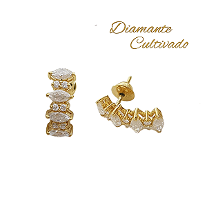 Brinco Navete Ouro 18k Diamante Cultivado 1,2 Cts