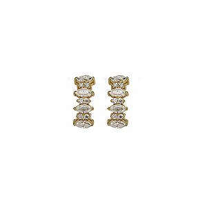 Brinco Navete Ouro 18k e Moissanite