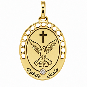 Pingente Espírito Santo Ouro 18k Zircônia