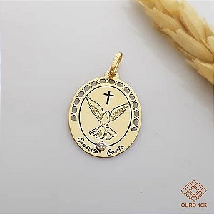 Pingente Espírito Santo Ouro 18k Zircônia