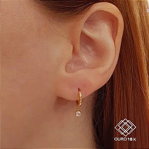 Brinco Argola Ponto de Luz Ouro 18k Zircônia