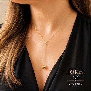 Gargantilha Gravata Coração Esfera Ouro 18k Zircônia
