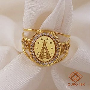 Anel Nossa Senhora Aparecida Ouro 18k Zircônia