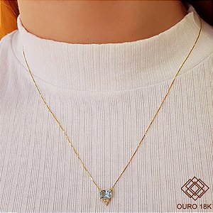 Gargantilha Quadrada Ouro 18k Topázio