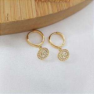 Brinco Argola Fé Ouro 18k Zircônia