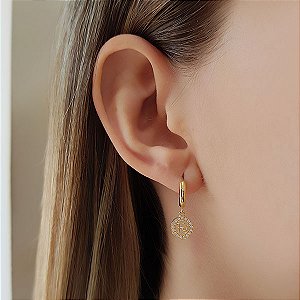 Brinco Argola Fé Ouro 18k Zircônia