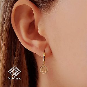 Brinco Argola Fé Ouro 18k Zircônia