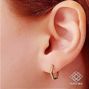 Brinco Argola Sextavado Ouro 18k Zircônia