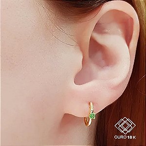 Brinco Meia Argola Ouro 18k Tsavorita