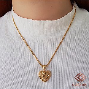 Kit Cordão Ouro 18k + Pingente Coração  Ouro 18k