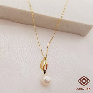 KIt Cordão Ouro 18k + Pingente Pérola Ouro 18k