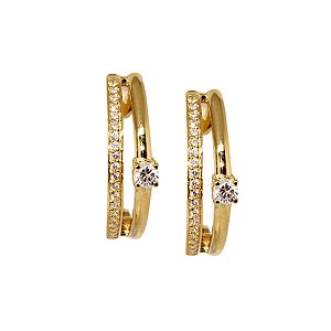 Brinco Argola Ponto de Luz Ouro 18k Zircônias