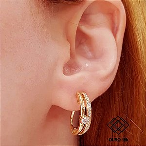 Brinco Argola Ponto de Luz Ouro 18k Diamante Cultivado 3Pts