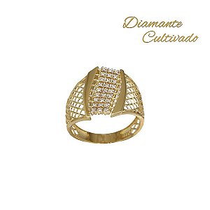 Anel Vazado Ouro 18k  Diamante Cultivado