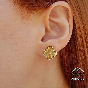 Brinco Trevo Quatro Folhas Ouro 18k