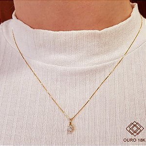 Kit Cordão Ouro 18k + Pingente Ponto de Luz Ouro 18k Brilhante Moissanite 30 Pts