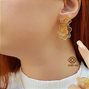 Brinco Filigrana Flor Ouro 18k