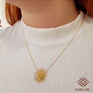 Gargantilha Flor Filigrana Ouro 18k
