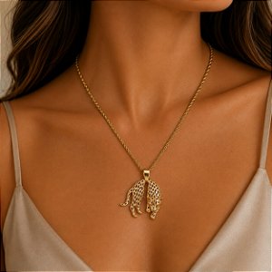 Kit Cordão Ouro 18k + Pingente Pantera Diamantado Ouro 18k Zircônia