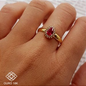 Anel Chuveiro Ouro 18k e Zircônia Vermelha e Branca