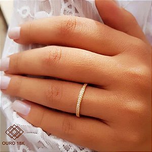 Anel Aparador Inteira Ouro 18K Zircônia