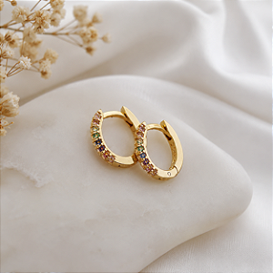 Brinco Argola Pequeno Ouro 18k Zircônia Colorida