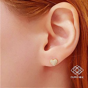 Brinco Coração Ouro 18k Zircônias
