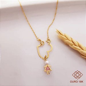 Kit Cordão Ouro 18k +Pingente Coração Filha Ouro 18k Zircônia