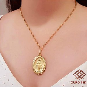 Kit Cordão + Pingente Nossa Senhora das Graças Ouro 18k