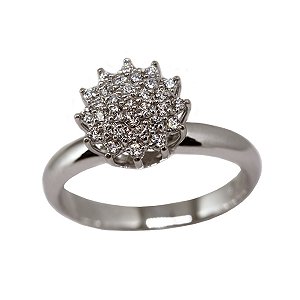 Anel Chuveiro Rainha Ouro Branco 18k e Moissanite