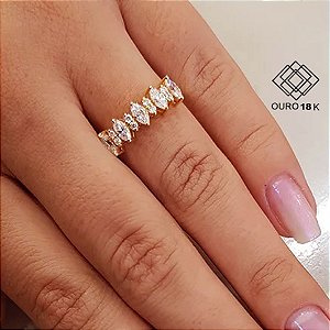 Anel Navete Ouro 18k - Diamante Laboratório 66pts