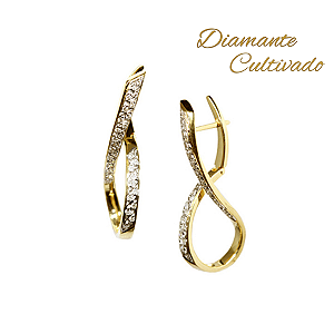 Brinco Argola Curvas Ouro 18k - Diamante Cultivado 40pts