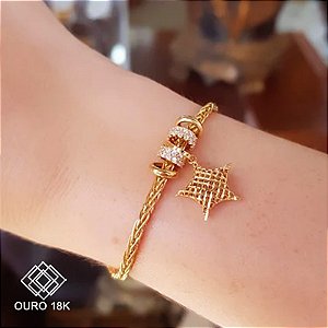 Pulseira Momentos Estrela Ouro 18k Zircônias