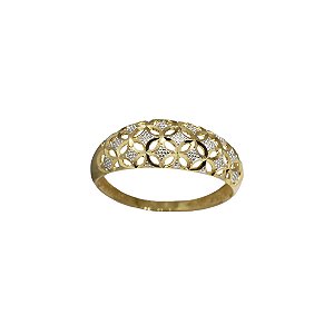 Anel Estamparia Dois Tons Ouro 18k