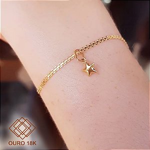 Kit  Pulseira + Pingente Estrela Ouro 18k