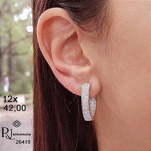 Brinco Argola Reta  Prata 925 Zircônias