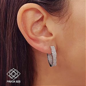 Brinco Argola Reta Prata 925 Zircônias
