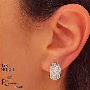 Brinco Argola  Pequena Abaulada Zircônias Prata 925